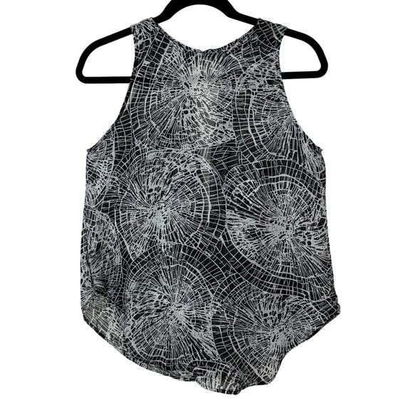Ovi Black & White Wood Circle Design Keyhole Draped Back Sleeveless Blouse Small - Picture 1 of 11